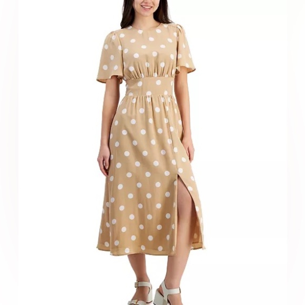 NWT Tinsel Polka-Dot Cutout-Back Smocked-Waist Dress size Medium